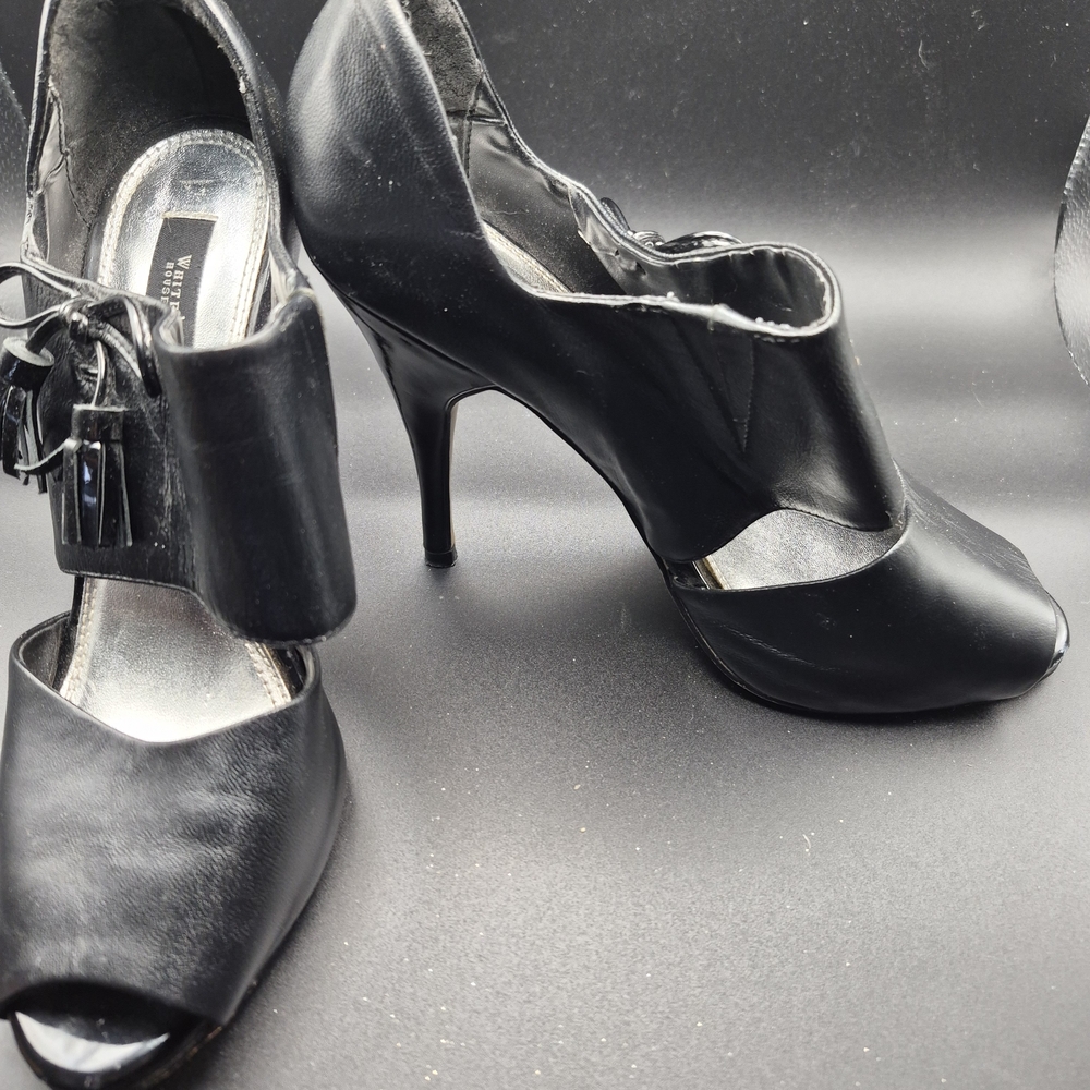 White House Black Market Black Peep-Toe Stiletto Heels with Side Buckle